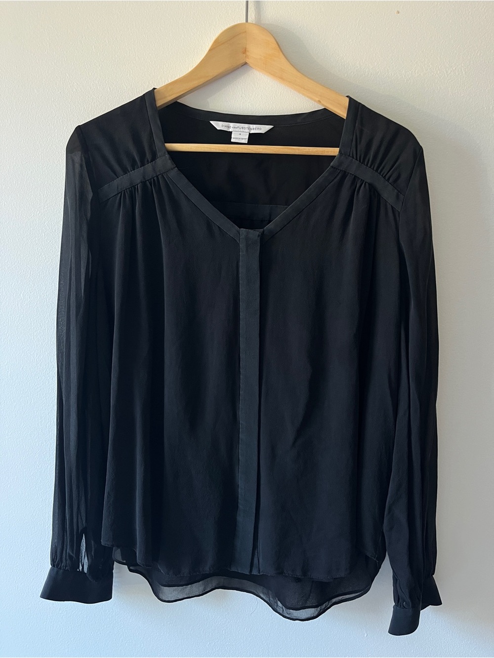 Diane Von Furstenberg Black Sheer Long-Sleeve Blouse